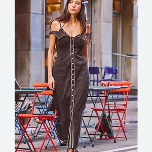 FREE PEOPLE LINNEA Stylish Black Button-Down Dress Off-shoulder Wednesday